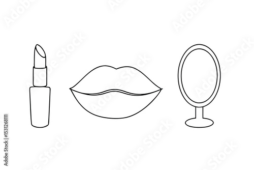 Simple line drawing of lipstick lips and mirror