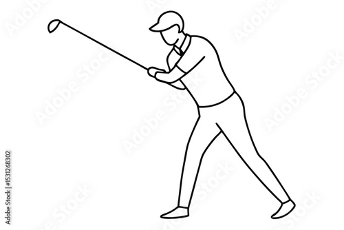 man playing golf line art vector illustration
