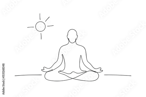 Serene yoga meditation line drawing sun peaceful mindful