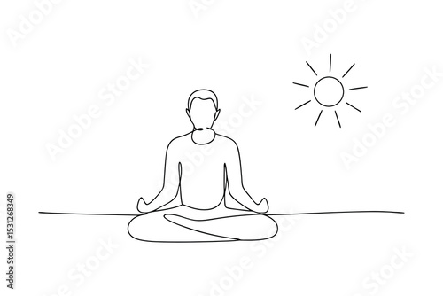 Serene man meditating yoga pose line drawing sunny day