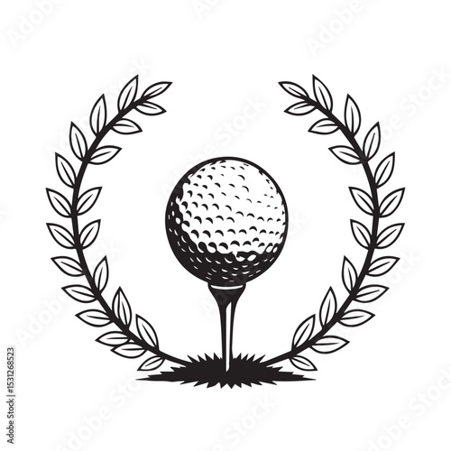 Golf ball on tee with laurel wreath design