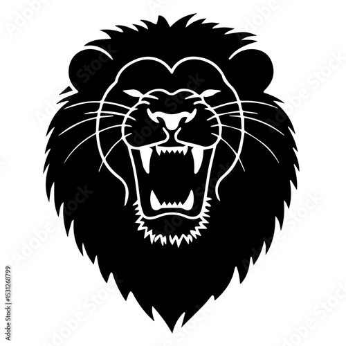 Black and White Roaring Lion Head, Vector Illustration, Design Element
