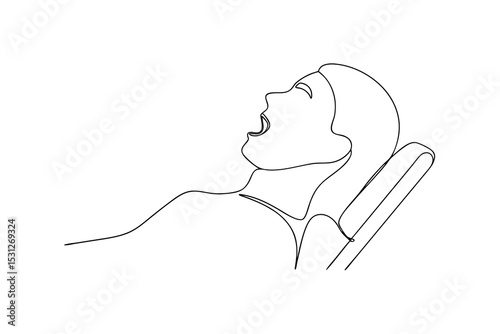 Continuous line drawing woman reclining open mouth