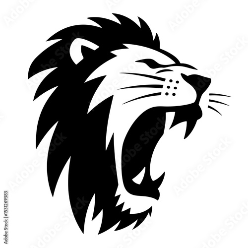 Roaring Lion Head, Black and White Vector Illustration
