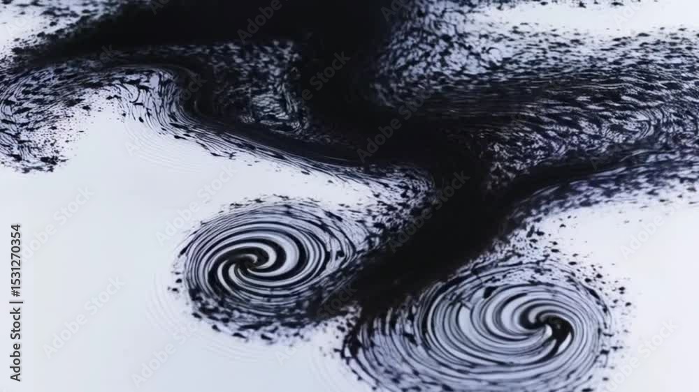 Black ink bleeding slowly into pure white water, forming dissolving tendrils and ghost-like clouds in continuous macro loop, abstract representation of loss and dissolution