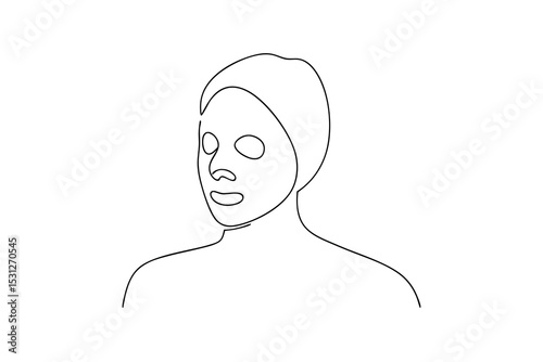 Woman with sheet mask line drawing minimalist beauty skincare