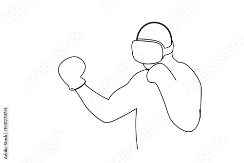 Boxer wearing vr headset line drawing illustration