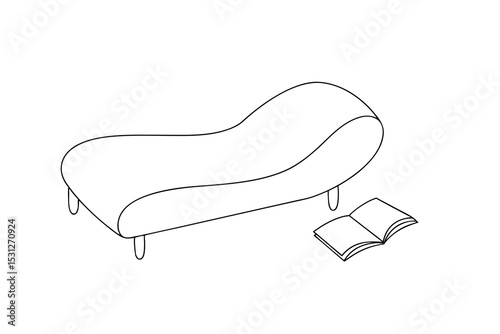 Modern line drawing of a chaise lounge and book