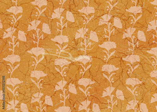 Abstract Floral Pattern on Orange Marble Texture