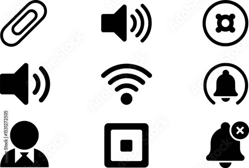 A collection of simple black icons representing various actions and functionalities.