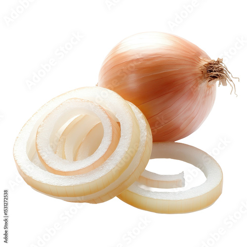 Freshly sliced onion showcases its layers and natural sheen in a kitchen setting ideal for cooking