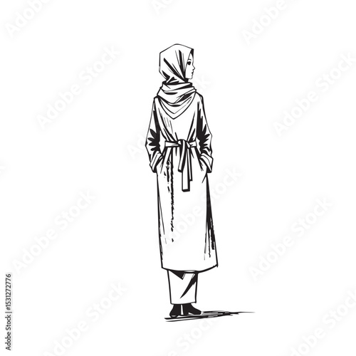 Stylish muslim woman in long coat and hijab