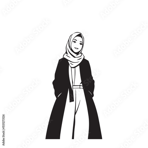 Stylish muslim woman in modern hijab and coat