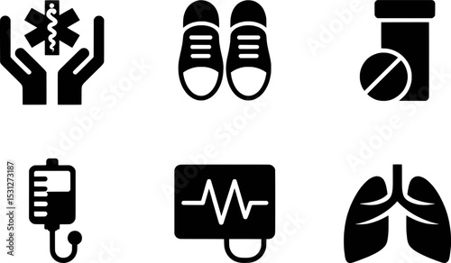A collection of six medical and healthcare related icons