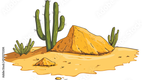 Detailed Desert Cactus Vector Illustration for Graphic Design Projects