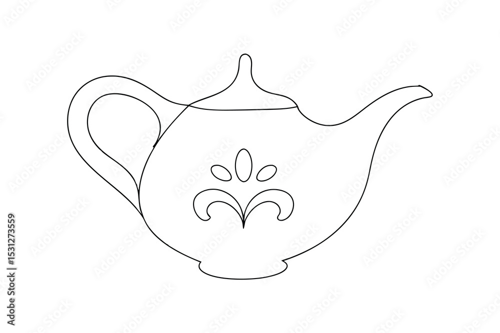 Elegant line drawing of a vintage teapot with floral design