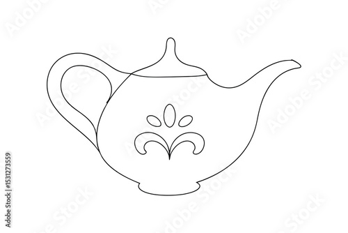 Elegant line drawing of a vintage teapot with floral design