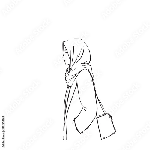 Side profile of a woman in a hijab and coat