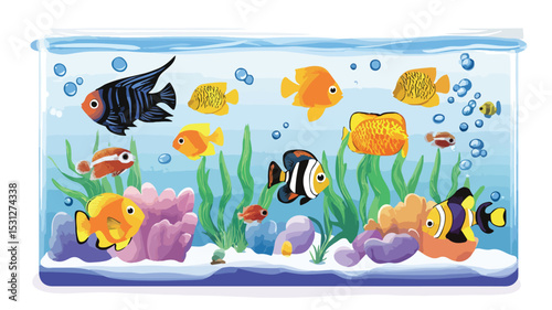 Vibrant Freshwater Fish Tank Vector Illustration