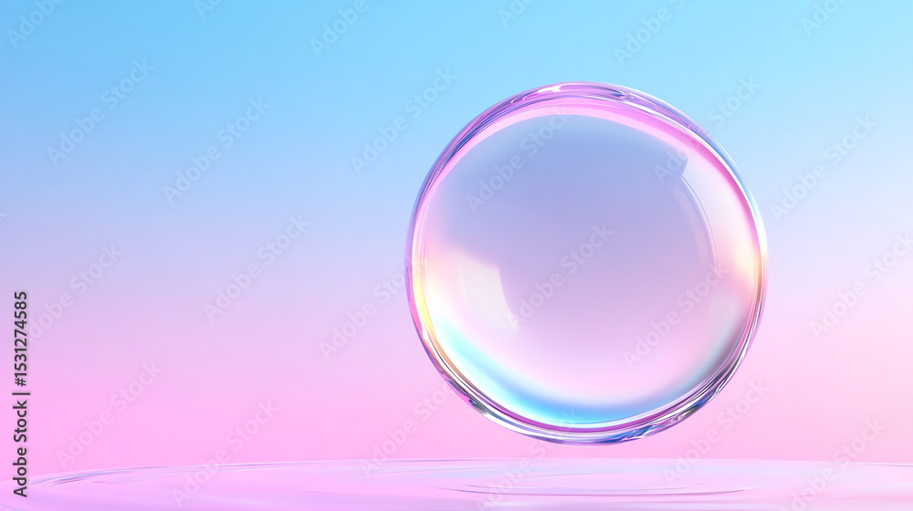 Fototapeta premium A vibrant soap bubble floating gently in a pastel-colored background, capturing light and creating a mesmerizing visual effect.