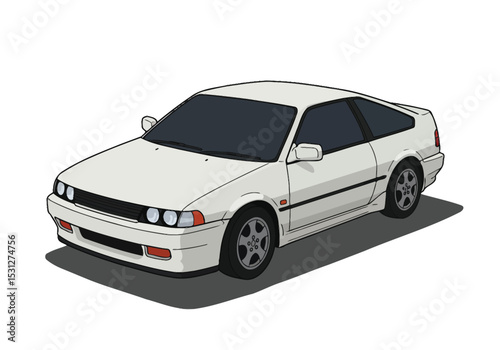 White coupe car isolated on white background showcasing a sporty design with clean lines and a classic silhouette