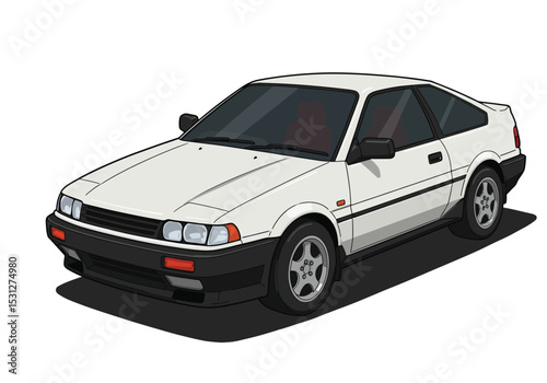 White coupe car isolated on white background showcasing a sporty design with clean lines and a classic silhouette