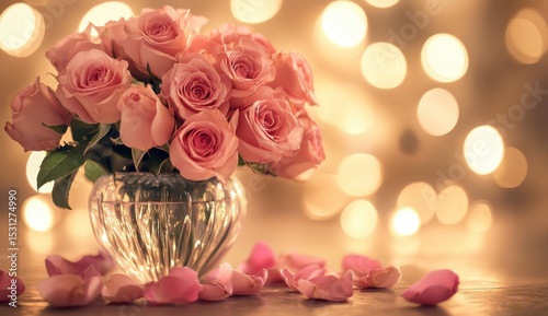 Fresh Bunch of Pink Peonies and Roses with Ample Copy Space