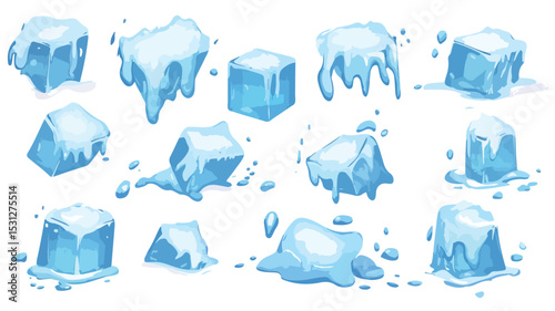Melting Ice Cubes Vector Isolated Illustration for Graphic Designs