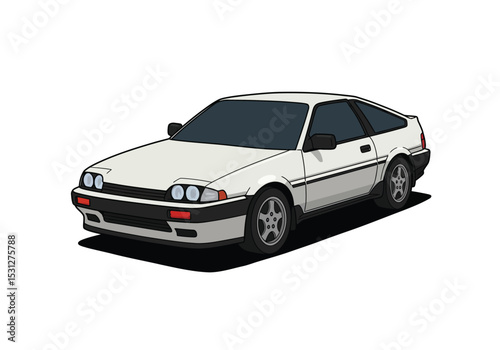 White coupe car isolated on white background showcasing a sporty design with clean lines and a classic silhouette