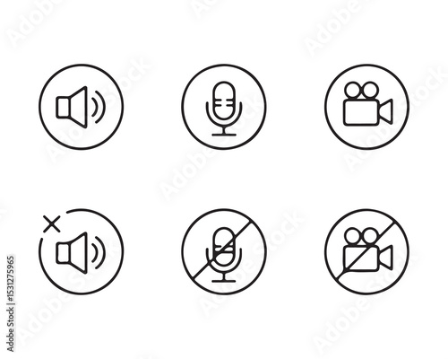 Audio video mute icons set isolated on white background