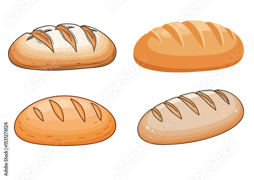 Loaf of rustic autumn bread with crisp crust in flat vector illustration
