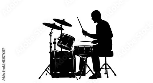 Silhouette of a man playing drums in a minimalist style  