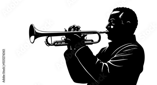 Silhouette of a man playing trumpet in a dynamic jazz performance  