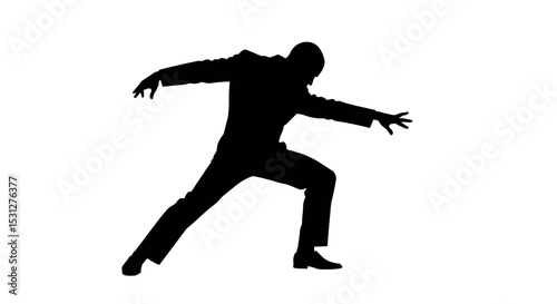 Businessman reaching forward with outstretched arms in silhouette  