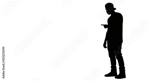 Silhouette of young man pointing with finger against white background  
