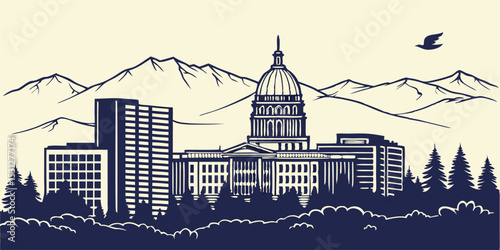 Iconic Boise Skyline Silhouette: Idaho State Capitol, City, and Foothills Vector