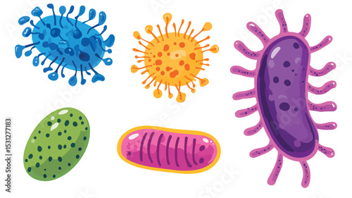 Detailed Microorganism Bacteria Vector Illustrations for Scientific Research and Education