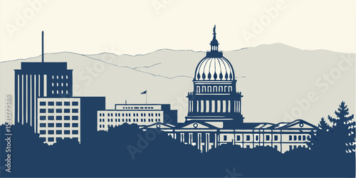 Boise Skyline Silhouette Vector with Idaho State Capitol & Downtown High-Rises