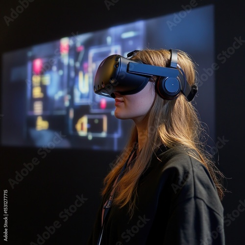 Woman Experiencing Immersive Virtual Reality