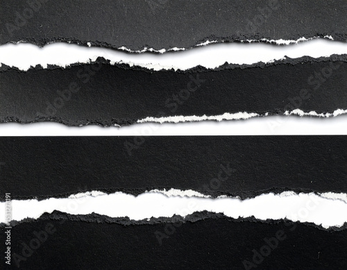 Black ripped paper torn edges strips
