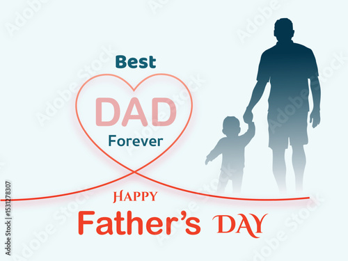 Happy Fathers Day greeting card with modern typography text design and wishes. 
line style father's day love heart background with dad and son silhouette