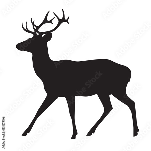 Black silhouette of a walking deer with antlers