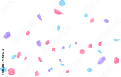Decoration banner background with pink, blue and purple winding rose petal confetti with fun explosion for anniversary, celebration, greeting illustration