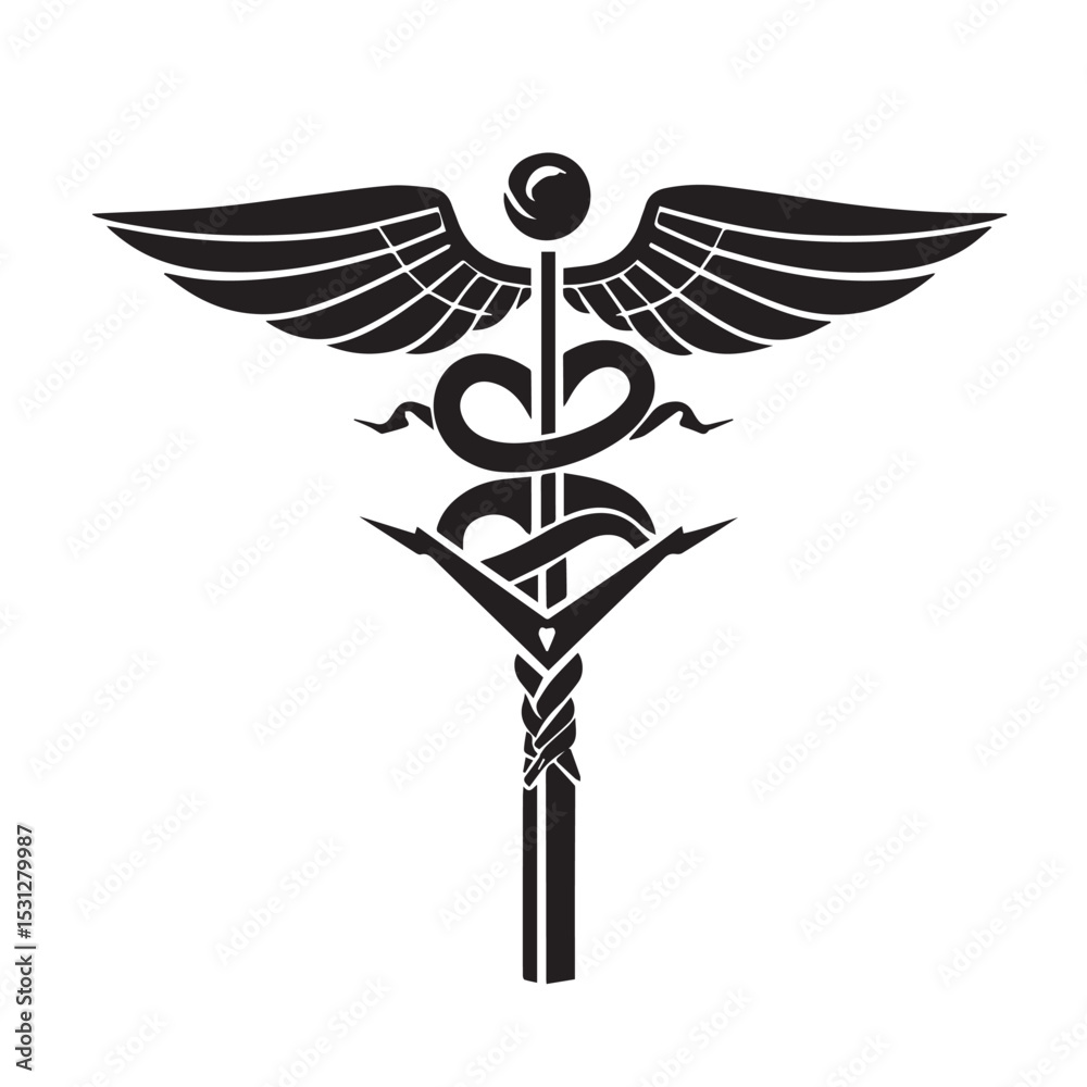 Caduceus medical symbol black and white graphic Caduceus medical symbol black and white graphic