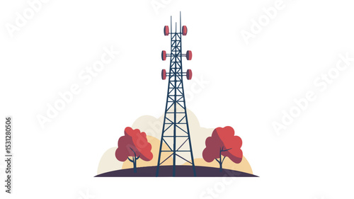 Radio Antenna Tower Vector Isolated Illustration for Broadcasting, Telecommunications, and Technology Concepts