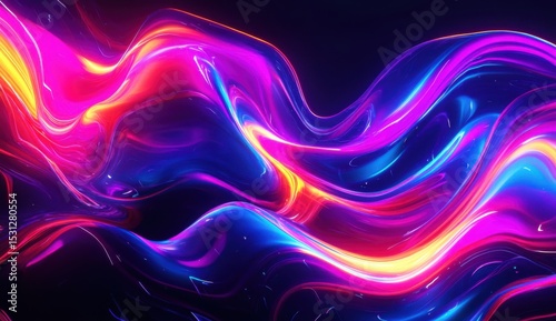 Holographic Iridescent Neon Waves in 3D Fluid Render