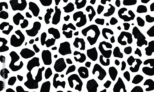 Leopard print pattern, seamless repeating pattern, vector art, simple shapes, flat design, black and white, no shadows. 