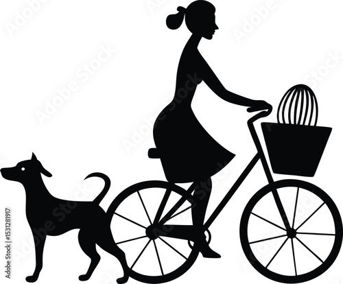 silhouette of a girl riding a bicycle