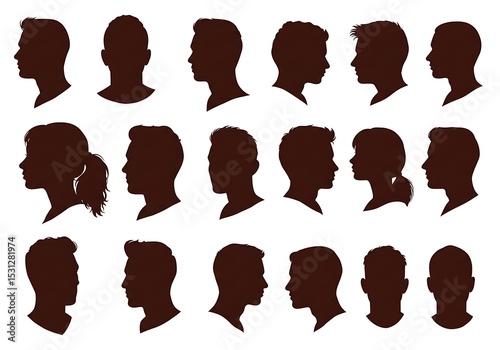 Silhouettes of diverse men and women isolated on white background