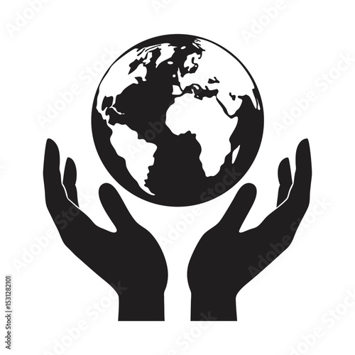 hands holding the earth gently vector silhouette